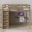 Lit mezzanine double en bois avec garde-robe intégrée, bureau, tablettes de rangement et tiroirs-575502531