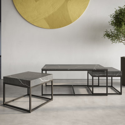Grey Marble Effect Coffee Table Set