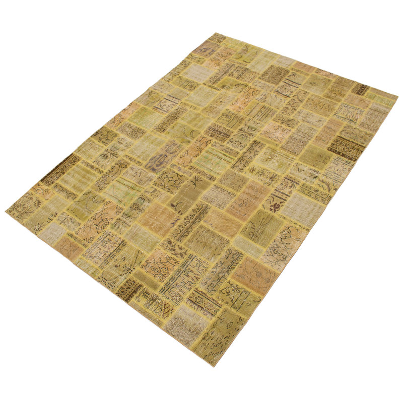 Tapis de la surface en laine beige/vert 7 pi x 9 pi 9 po main-of-kind-noué la 1980 Lave