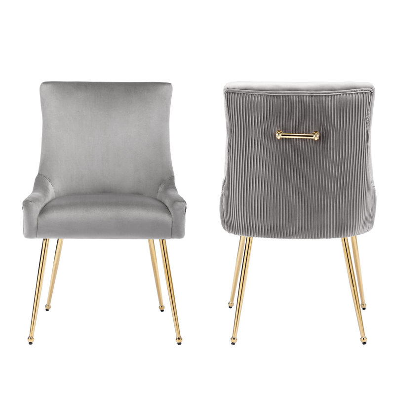 Chaise d'appoint rembourrée en velours avec pieds dorés , Gris, Doré