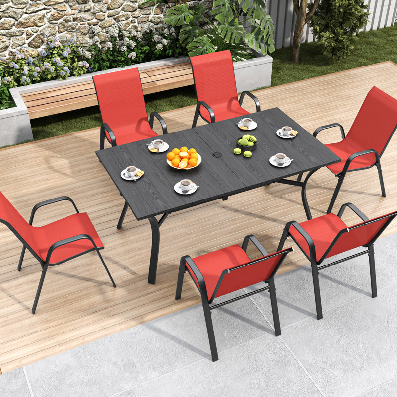 Outdoor Dining Chairs 6 With 350 Lbs Capacity, Wide Seat For Lumbar Support, Rust- Frame And Waterproof Fabric Multiple Environments Seats, Metal