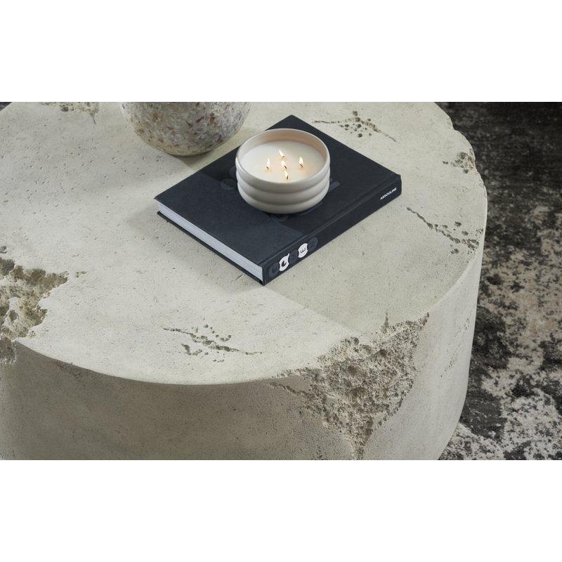 39" Beige Round Roman Stone Outdoor Coffee Table