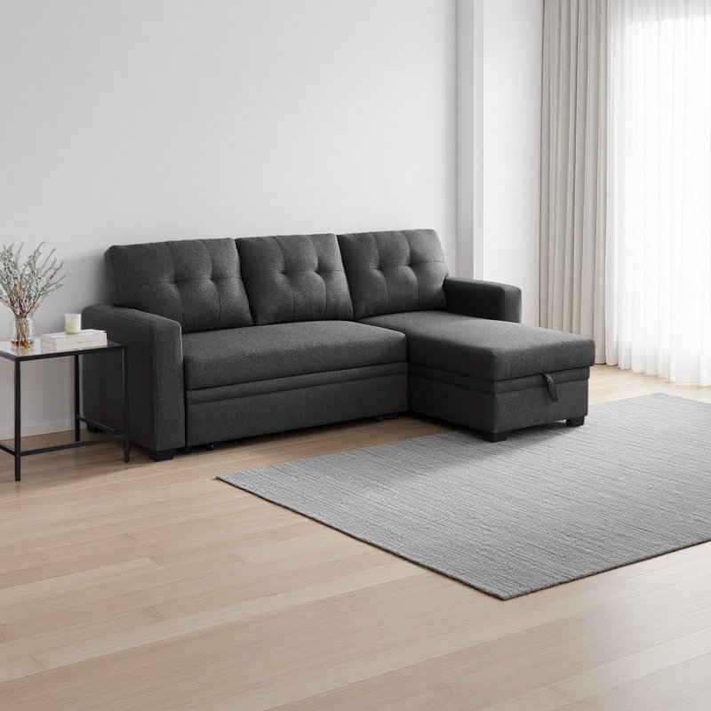 Canapé modulaire convertible rembourré avec méridienne coulissante, Orienté à droite, Gris foncé