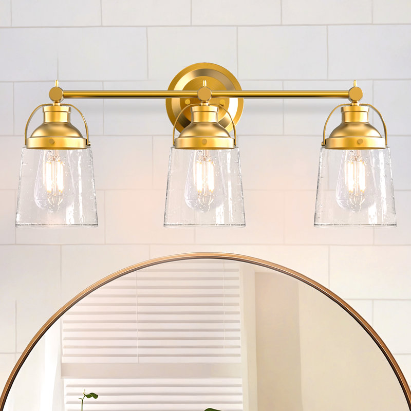 24-Inch Seeded Glass, 3-Light, Dimmable Bathroom Vanity Light, Brushed Gold