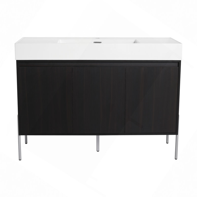 Meuble-lavabo autoportant avec lavabo en résine, armoire de rangement avec portes à fermeture douce, 47"