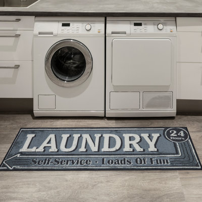 Non-Slip Rubberback Laundry Room Runner Rug, Gray