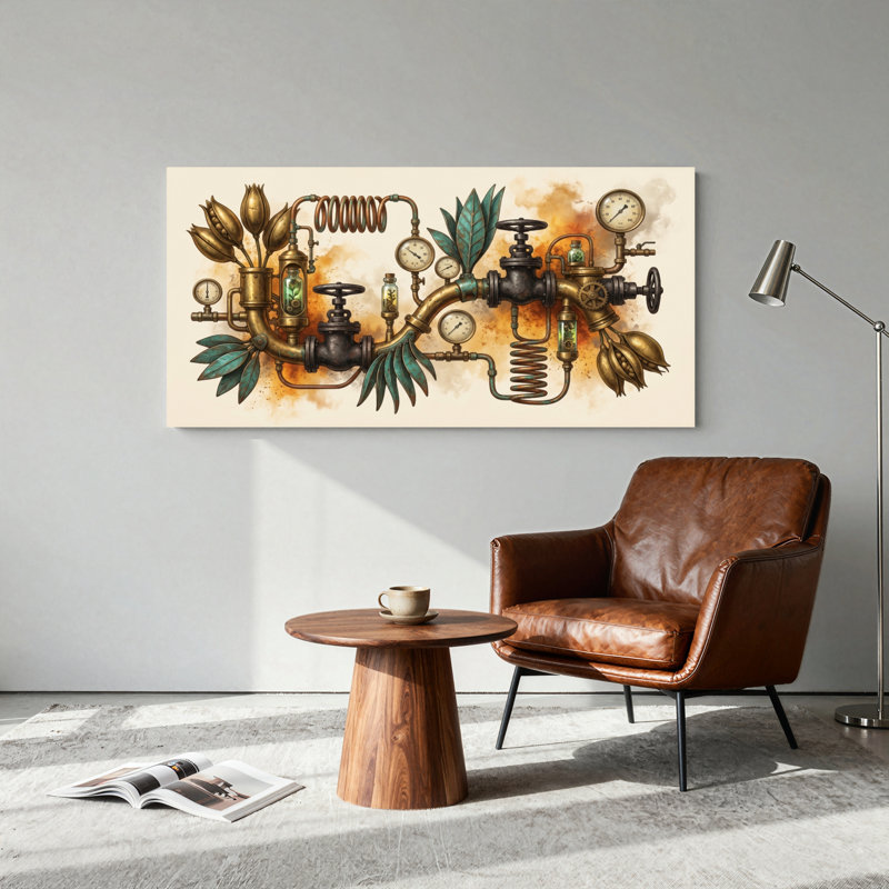 Ensemble de 1 toile murale Steampunk Botanique, L 40 po x H 20 po, Toile tendue