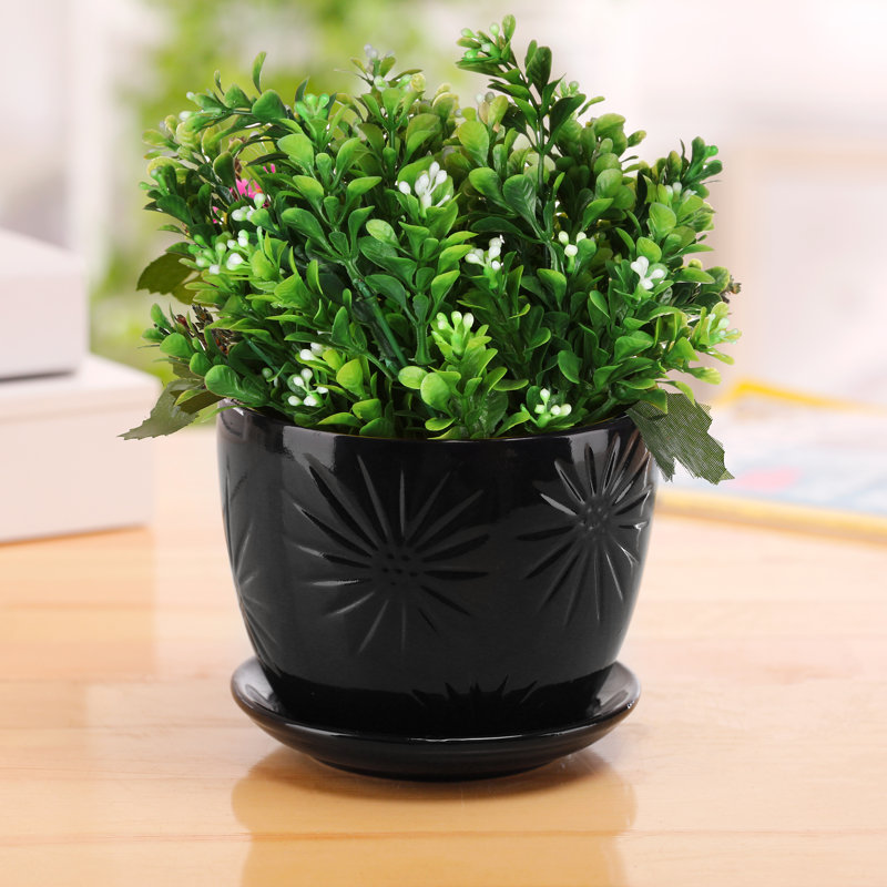 Pot Planter, Black, 10.9cm H x 13.2cm W x 13.2cm D, 2