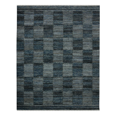 Tapis bleu / noir en laine noué à la main Kelise