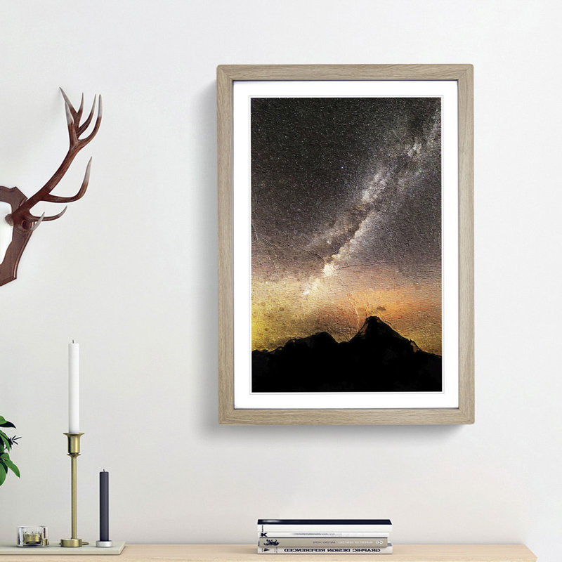 The Milky Way over Montana - Picture Frame Painting Print, 48cm H x 36cm W x 2cm D, Oak Framed