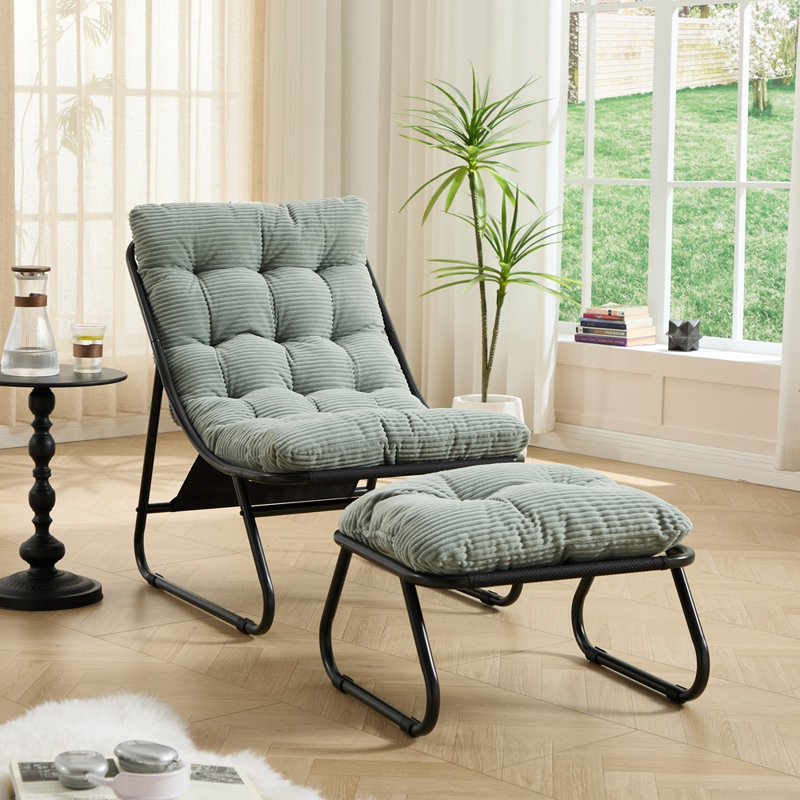 Patio Outdoor Lounge Chair with Ottoman, Light Green Corduroy