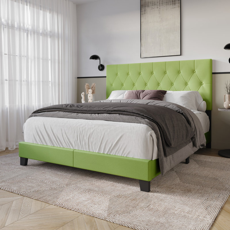 Araseli Upholstered Standard Bed, Light Green, Queen