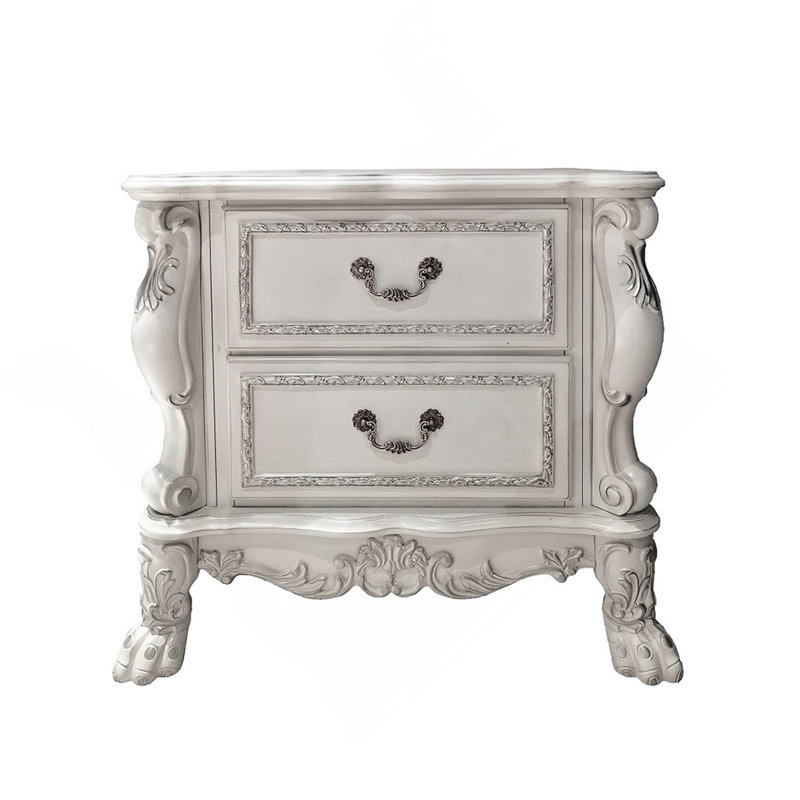 Table de chevet 2 tiroirs en bois de peuplier blanc os