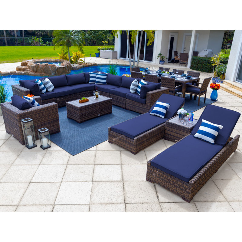 Centralmont 17 - Person Modular Patio Conversation Set with Cushions, Sunbrella Canvas Navy, Gray
