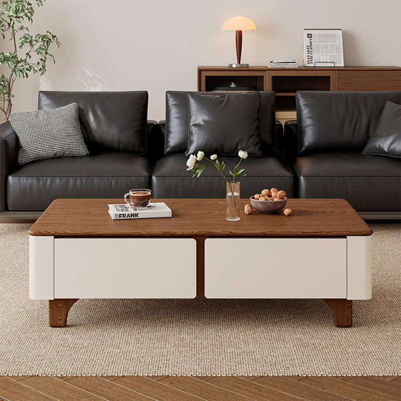 Table basse rectangulaire de rangement de style médiéval, Blanc, H 16,1 po x L 47,2 po x l 23,6 po