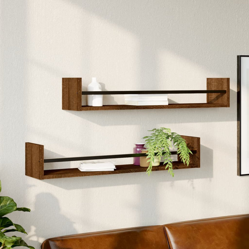Adolina 2 Piece Floating Shelf, 14 cm H x 31.5 cm W x 16 cm D, Grey Sonoma