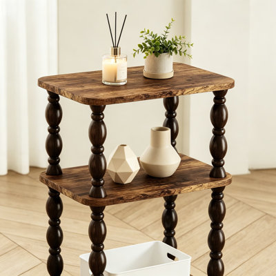 Table de bout rétro avec tablette à 3 niveaux, petite table d'appoint de canapé pour le salon, table de chevet de style campagnard rétro, table de chevet mince pour la chambre à coucher