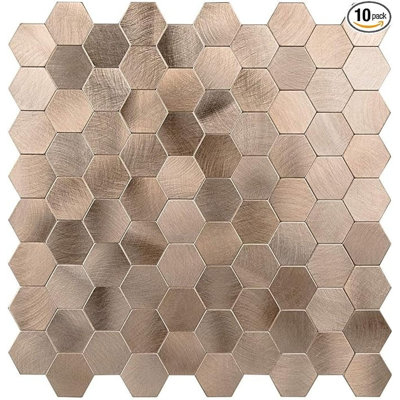 Dosseret en métal avec RetroLook - (hexagonal cuivre doré, paquet de 10) pelez et collez métallique, remodelage mural de luxe à prix abordable, idéal pour la cuisine, la salle de bain, l'escalier, les miroirs