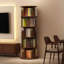 Bibliothèque rotative à 5 niveaux, bibliothèque rotative à 360 °, peu encombrante, petite bibliothèque rotative pour chambre à coucher, salon, maison, bureau, noyer