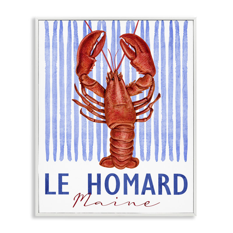 Estampe numérique Le Homard, dessin de Kim Allen, H 20 po x l 16 po, Encadrement giclée blanc côtier