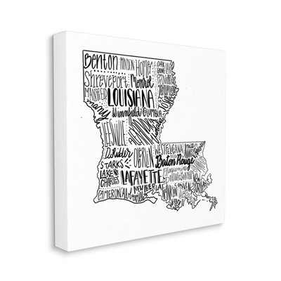 " Louisiana State Map Typography Cities "