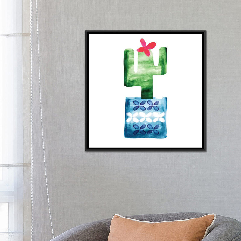 «Colorful Cactus VI», reproduction sur toile, H 18 po x l 18 po x P 1,5 po, Toile avec cadre noir, Pas de tapis