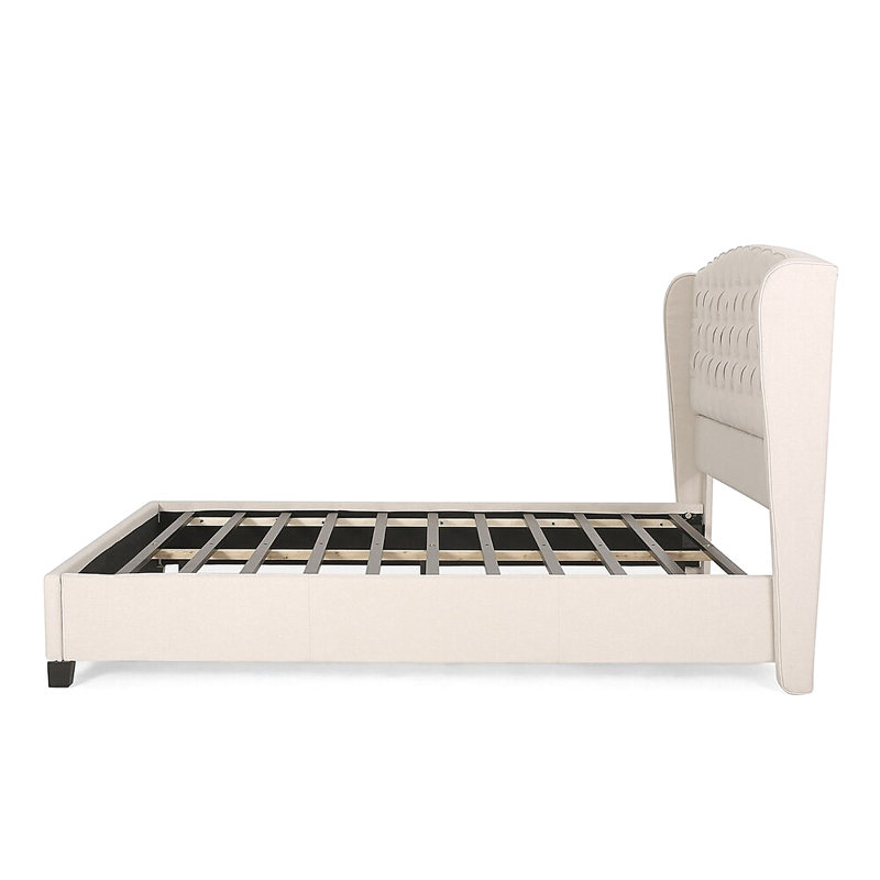 Upholstered Wingback Bed,Queen, Ivory