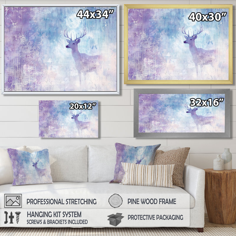 Cerf au clair de lune - impression murale de cerf, H 12 po x l 20 po, Toile tendue, Ne s’applique pas