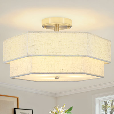 Luminaire de plafond semi-encastré à 3 lumières en métal et en tissu Muho pour salle à manger, salon, chambre à coucher, couloir, entrée, cuisine