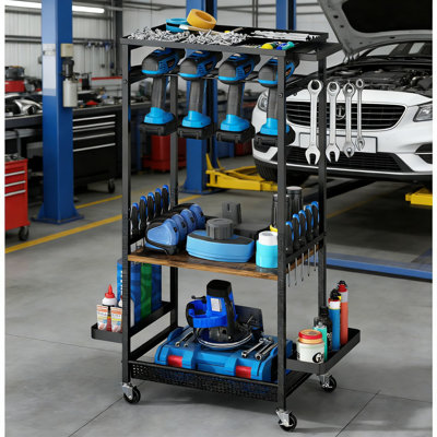 Organisateur de chariot à outils robuste avec roues et freins, support de rangement multifonctionnel pour perceuses électriques, tournevis, pinces et outils d'atelier
