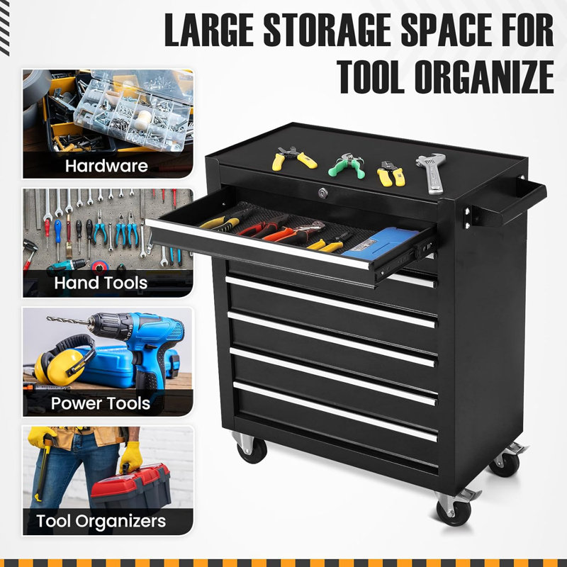 7-Drawer Rolling Tool Chest, Tool Cabinet On Wheels With Keyed Locking System And Drawer Liners