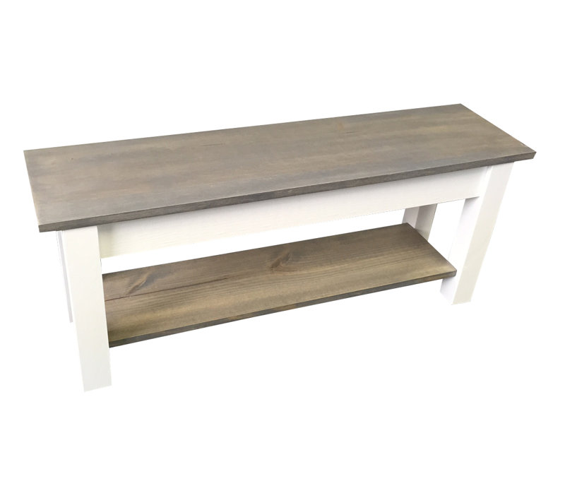 Banc de rangement en bois massif Mccardle, H 17 po x l 42 po x P 12 po, Gris / blanc