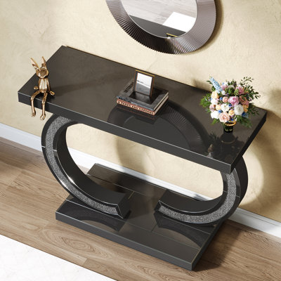 39-Inch Mirrored Console Table, Modern Glass Silver Entryway Table