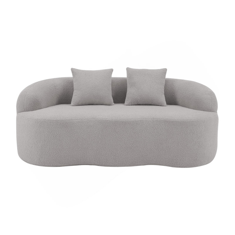 Canapé courbé gris avec accoudoir rond, canapé à compression avec 2 coussins, canapé crème pour petit espace, salon, chambre à coucher, sans assemblage