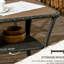 Table basse Pe avec espace de rangement suffisant - Côté extérieur tissé à la main pour le jardin, le porche, le plateau en bois-plastique composite à 2 couches de la cour arrière, patio brun mixte