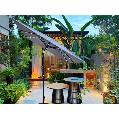 8.2X8.2Ft Square Solar Powered Led Lighted Patio Umbrella 2.5X2.5M Outdoor Waterproof Parasol With Tilt And Crank Without Base For Garden Backyard Swimming Pool