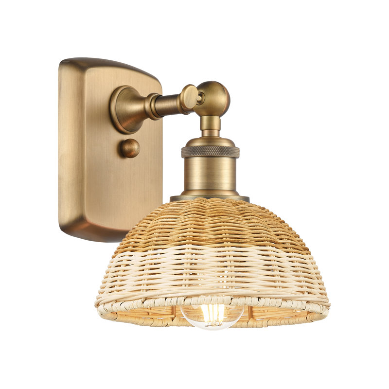 Delyliah - 1 lumière - abat-jour naturel - applique, Cream/Antique Brass