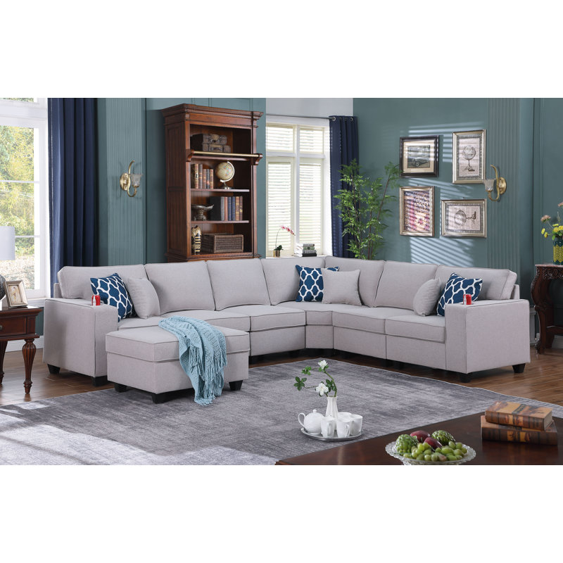 Allesse Modular Sofa with Ottoman, Linen, Light Gray