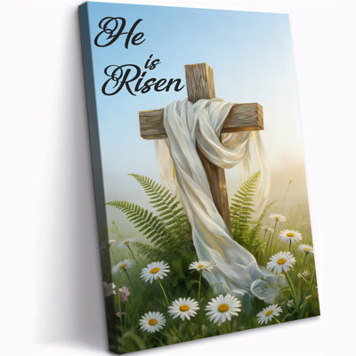 Easter Canvas Wall Art, He is Risen Cross Poster, Christian Home Decor Religious Art Wall Artwork, Inspirational Canvas Prints Painting Picture, for Living Room Bedroom Ready to Hang, 12×18 Inches