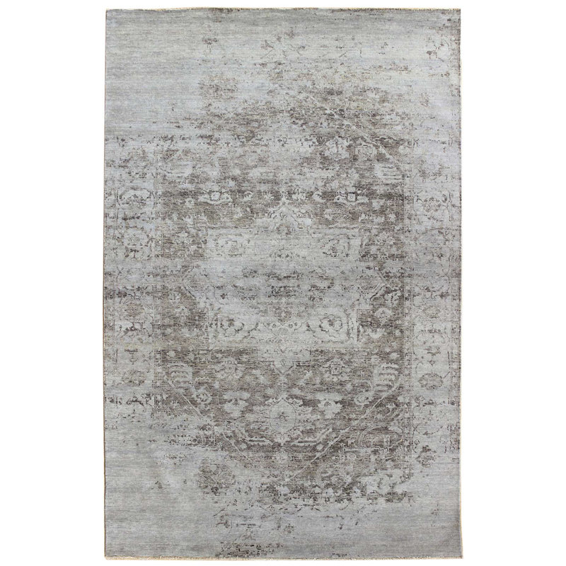 Silica Oriental Area Rug in Gray, Rectangle 6'1" x 9'1"