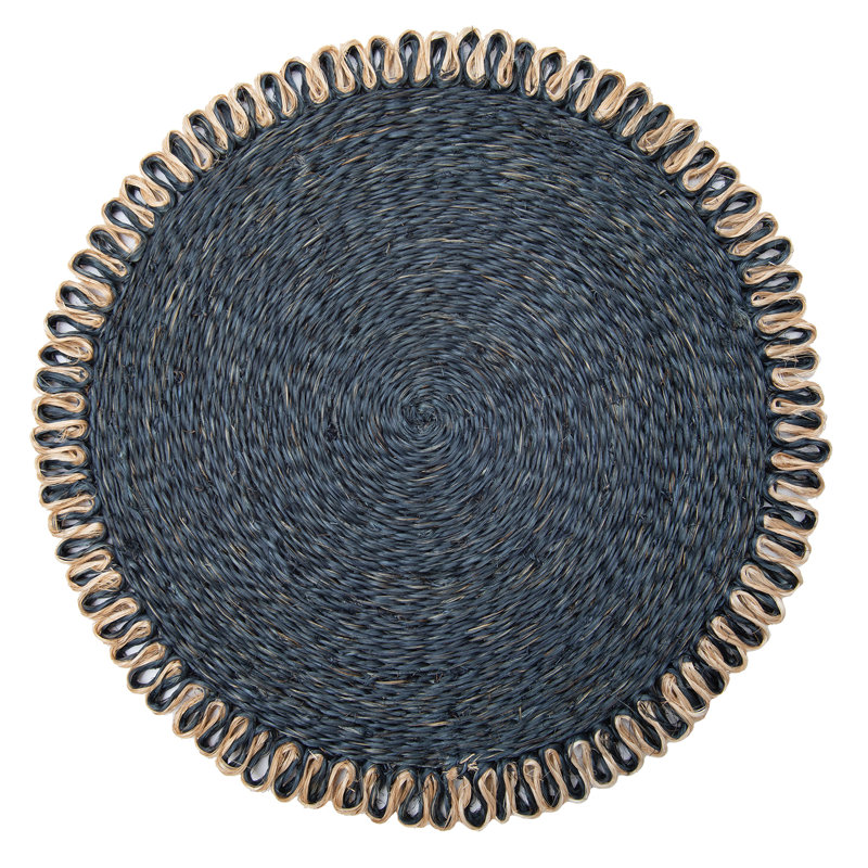 Amaretto Abaca Round Placemat, Navy/Natural