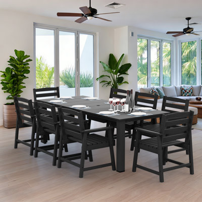 9-Piece HDPE Patio Dining Set, Large Outdoor Patio Furniture Set, Long Dining Table with 8 Chairs, All Weather Backyard Outdoor Dining Set for High-end Family Gatherings