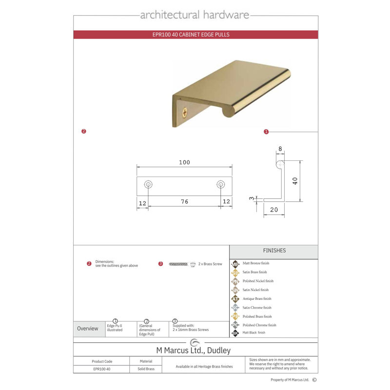 Heritage Brass EPR Edge Pull Cabinet Handle 10cm, Satin Brass