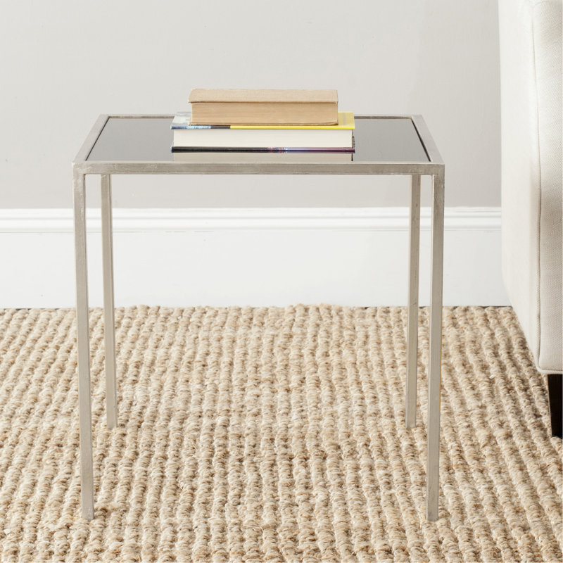 Oxendine End Table, Silver/Black Glass Top