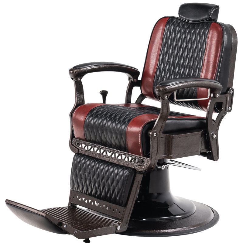 Fauteuil inclinable de salon de coiffure 25 po, Simili cuir noir / rouge