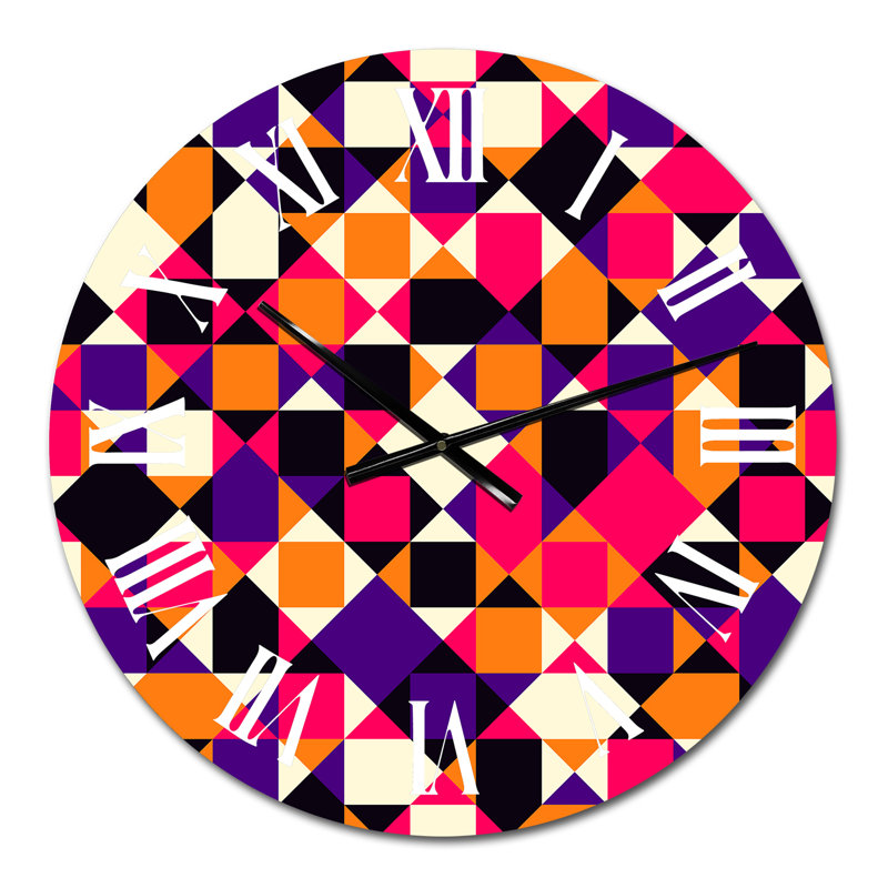Noir et rouge et motif géométrique mauve - horloge murale à motifs, Petit