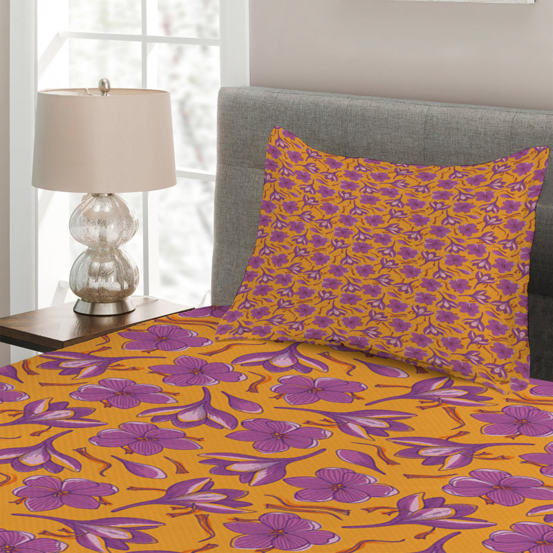 Farmhouse / Country Polyester Floral Coverlet, Twin Bedspread + 1 Sham