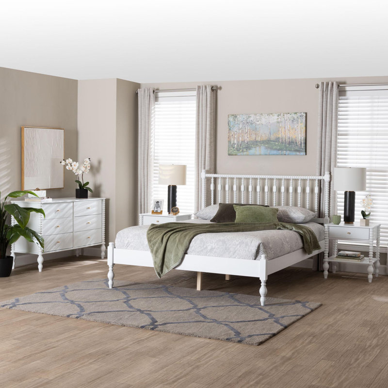 Ensemble de chambre à coucher à 4 tiroirs Baxton Studio Cherree, Grand lit, Blanc