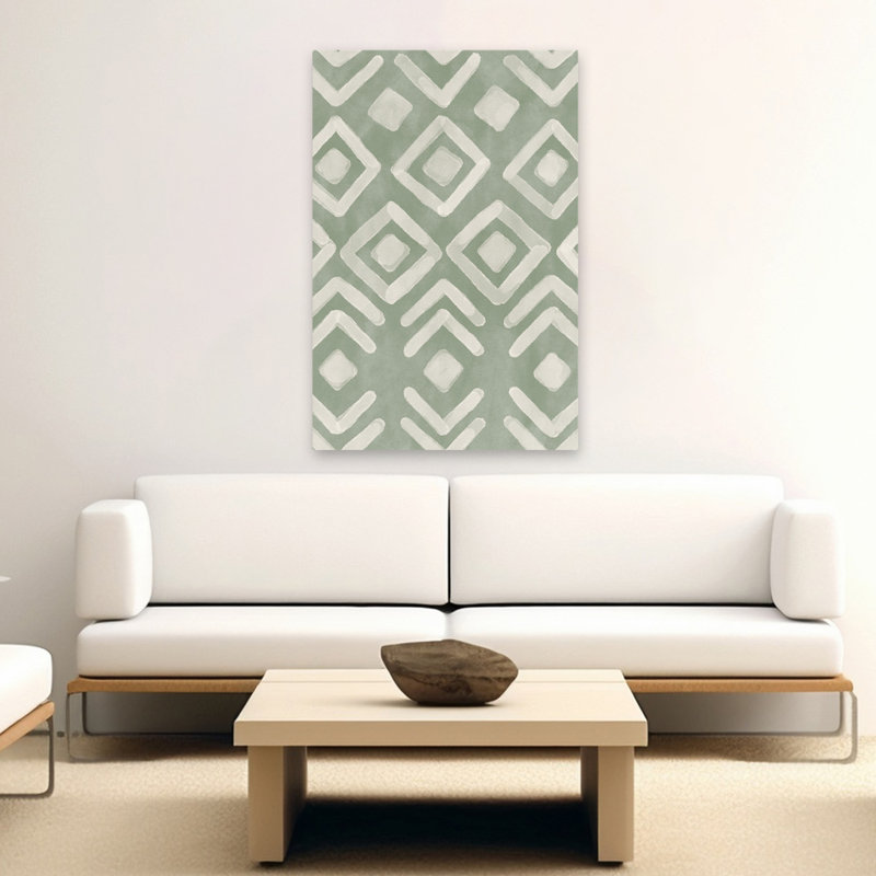 Cottage Botanical Pattern VIIID - Arrows Diamonds Geometrics Green Art, 60" H x 40" W