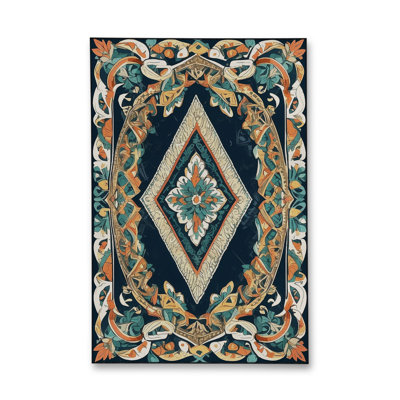 Tapis bleu tissé lavable rétro Mosso
